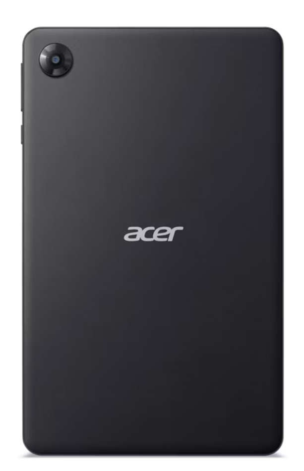 Fekete Acer tablet hátlapja. Kamerával és Acer logóval. A háttér fehér.