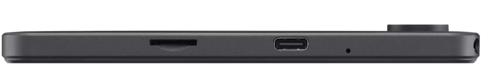 Egy sötétszürke oldala egy eszköznek, SD-kártya nyílással, USB-porttal, egy kis lyukkal és egy kör alakú funkcióval.