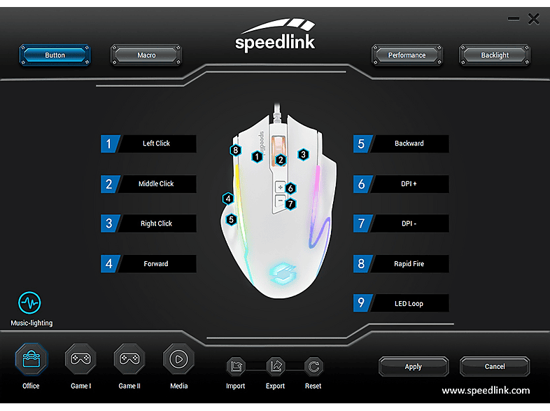 Thumbnail - SPEEDLINK DECUS NX RGB Gaming Mouse, White Maus, Weiß