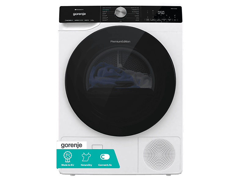 GORENJE DNS93/PL 9 kg z pompą ciepła NatureDry ExtraHygiene AntiCrease Szybkie suszenie 89’ ConnectLife