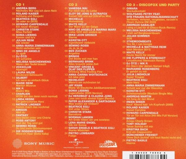 CD-Cover mit Titeln und Künstlern, Logos und Barcode unten.
