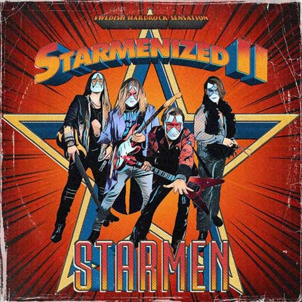 Albumcover von Starmenized II, einer Band. Vier Figuren mit Make-up und Kostümen, Gitarren in der Hand, stehen vor einem Stern und Text.