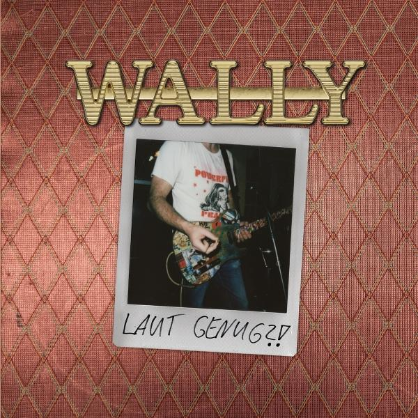 Albumcover: 'WALLY' Titel über einem Polaroid eines Gitarristen mit gemusterter Gitarre. Hintergrund ist ein Rautenmuster.
