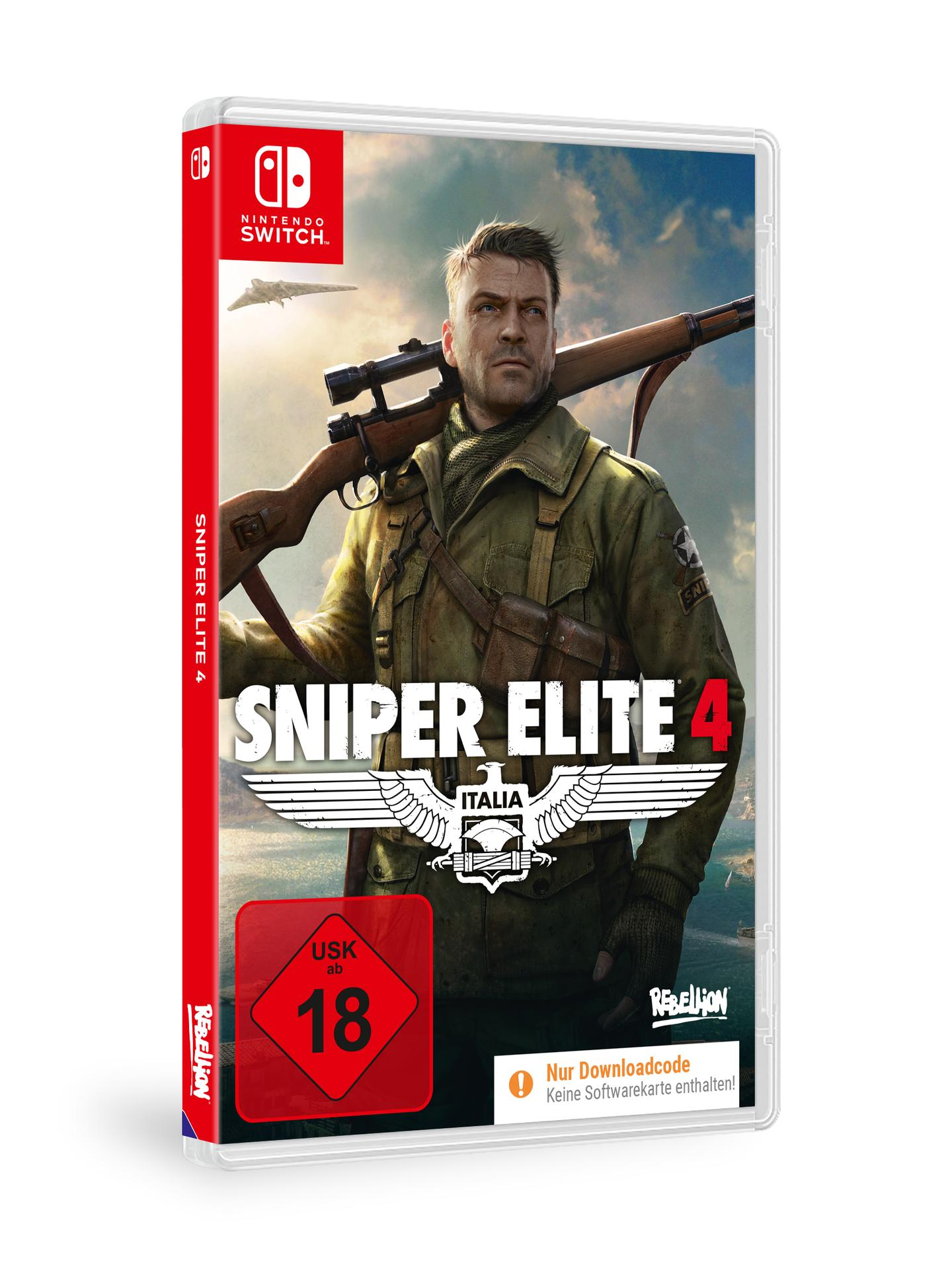 Spielbox-Art für Sniper Elite 4. Ein Soldat mit Gewehr ist auf dem Cover. Das Spiel-Logo und die Altersfreigabe sind ebenfalls sichtbar.
