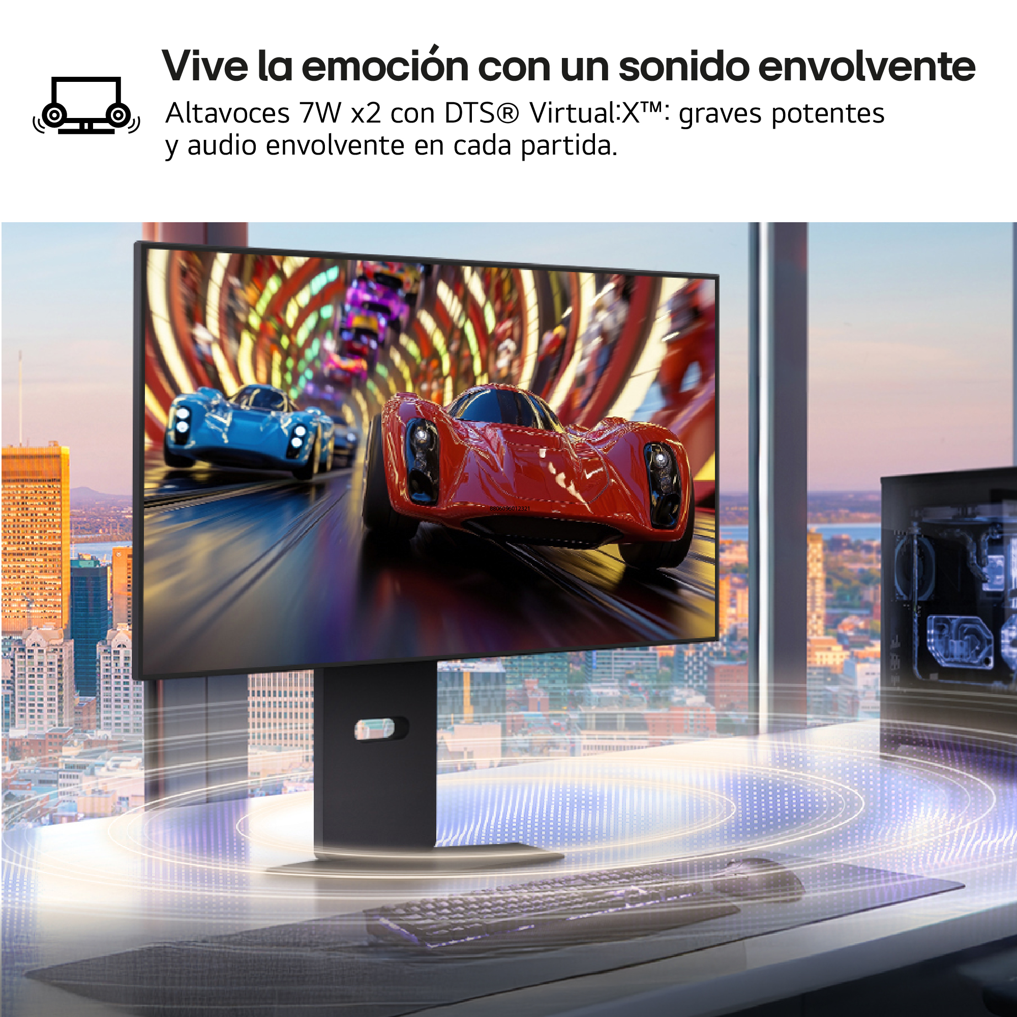 Vive la emoción con un sonido envolvente. Altavoces 7W x2 con DTS® Virtual:X™: graves potentes y audio envolvente en cada partida.