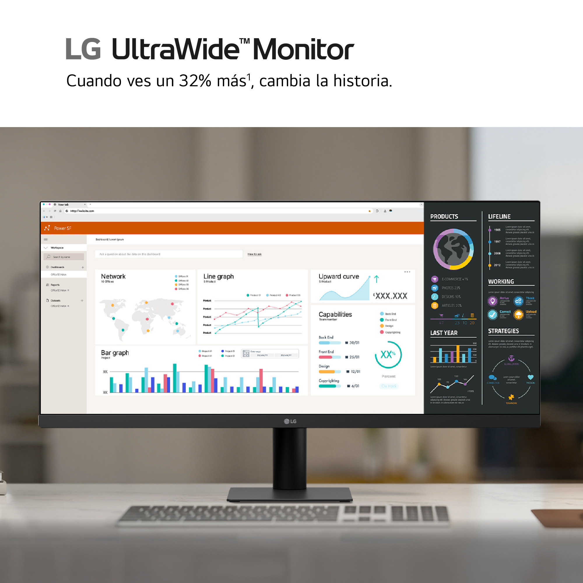 LG Ultrawide monitor. Cuando ves un 32% más, cambia la historia.