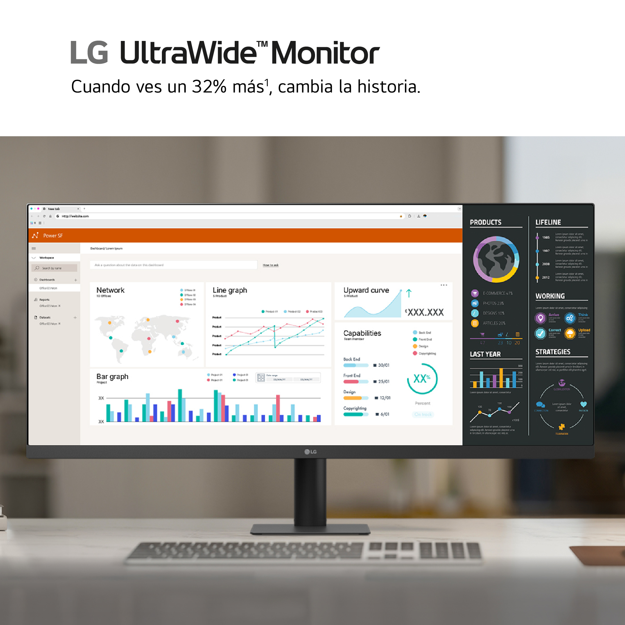 LG Ultrawide monitor. Cuando ves un 32% más, cambia la historia.