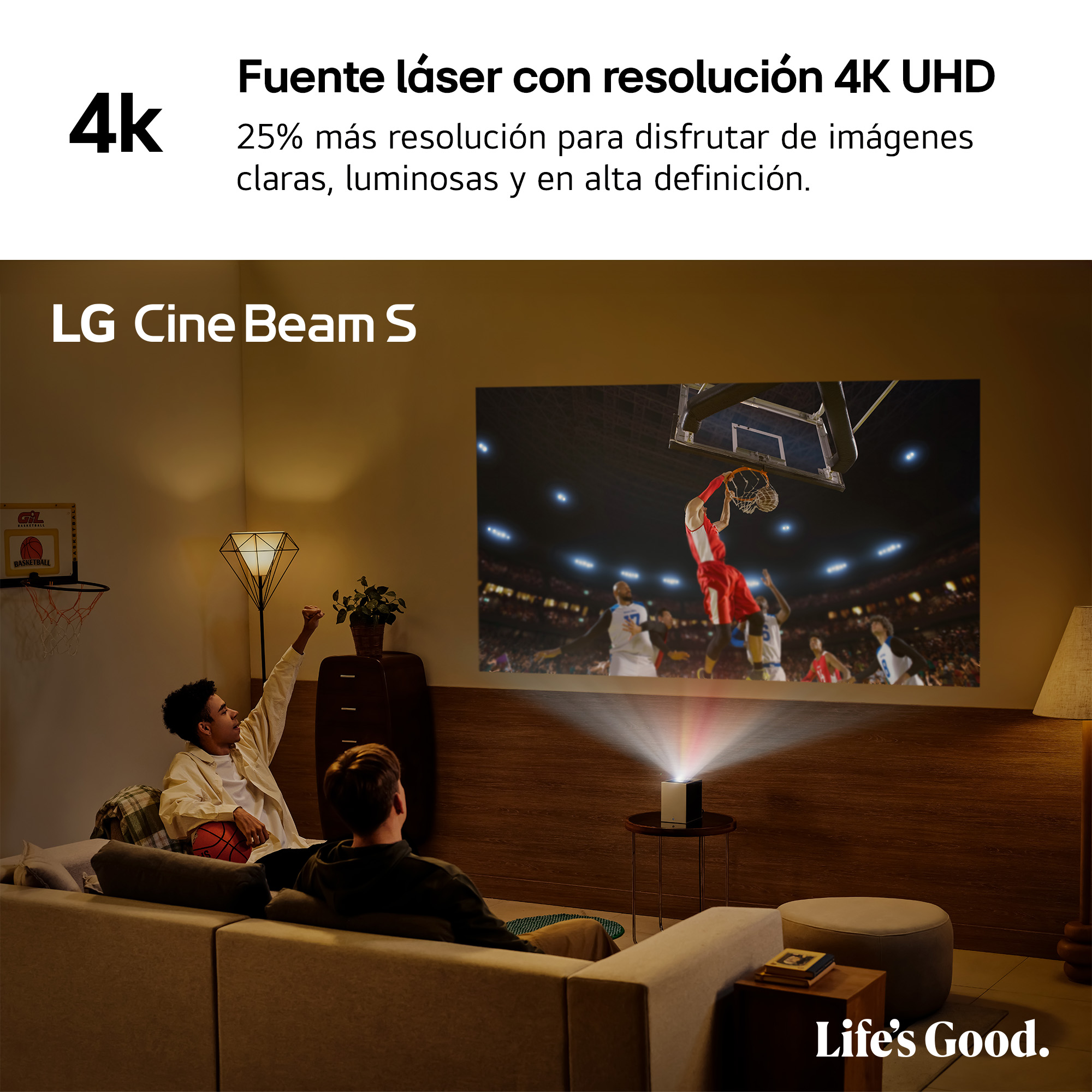 Fuente láser con resolución 4K UHD. 25% más resolución para disfrutar de imágenes claras, luminosas y en alta definición.