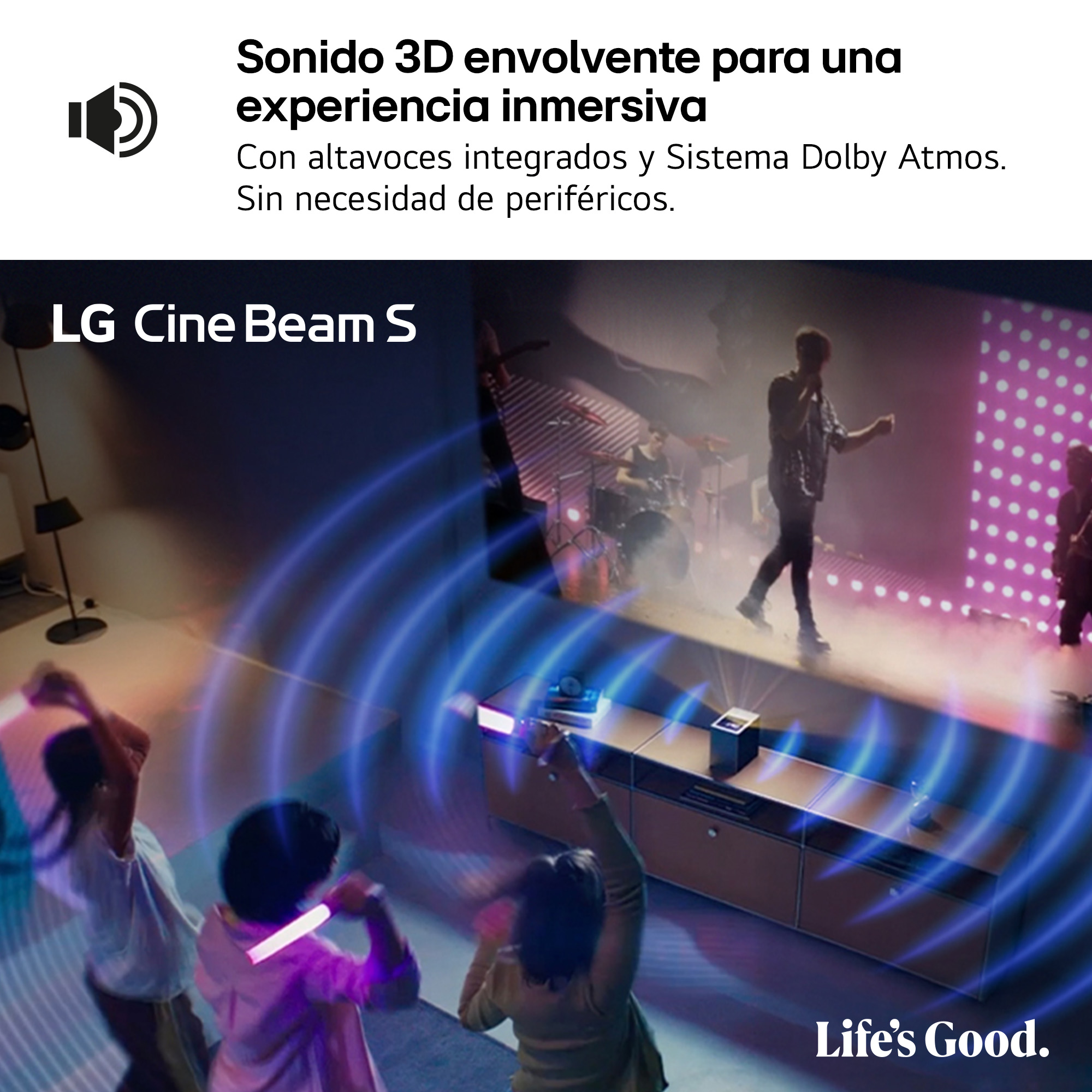 Sonido 3D envolvente para una experiencia inmersiva. Con altavoces integrados y Sistema Dolby Atmos. Sin necesidad de periféricos.