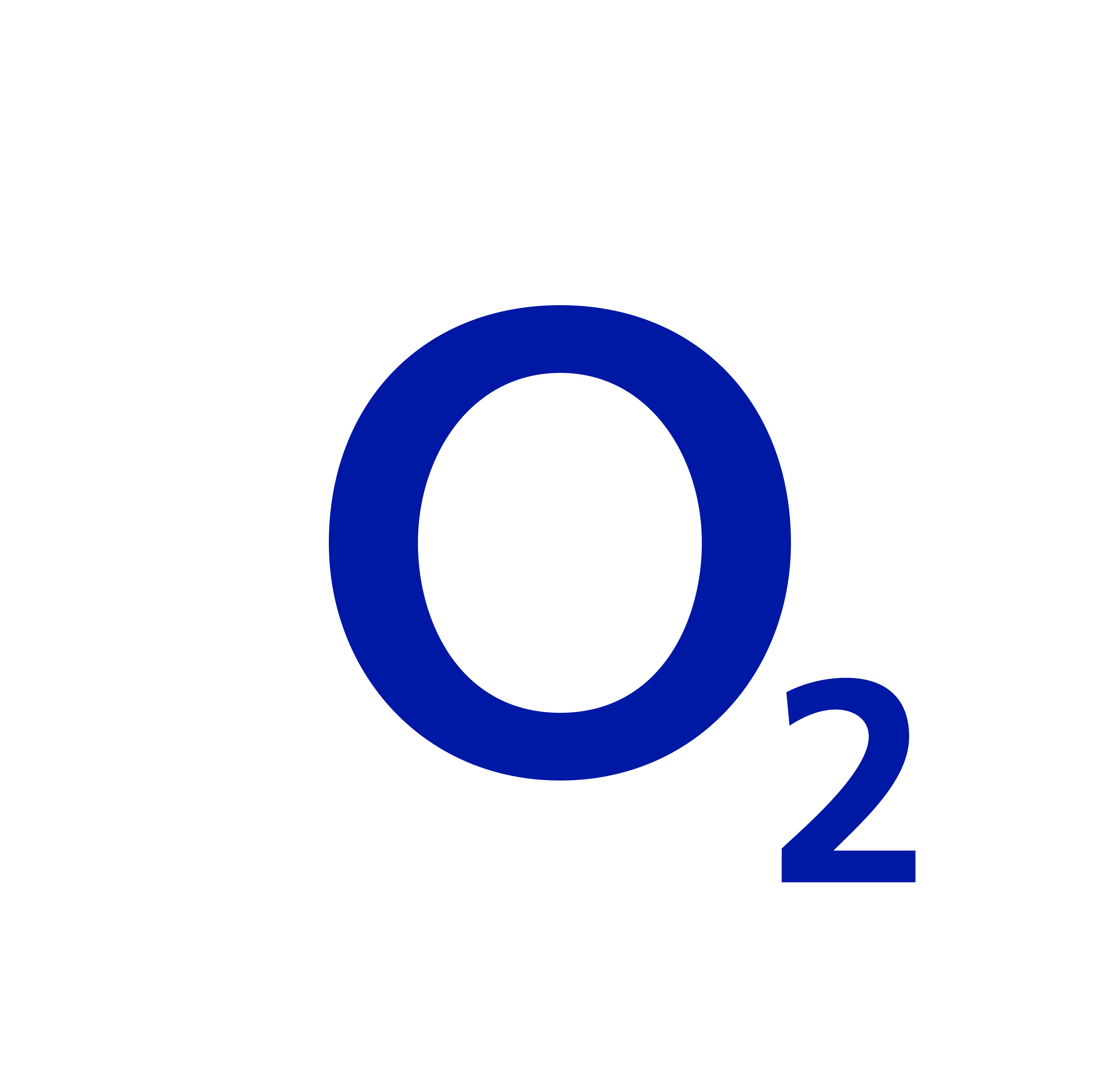 Das O2-Logo auf weißem Hintergrund. Es zeigt einen blauen Kreis mit der blauen Zahl 2 daneben.