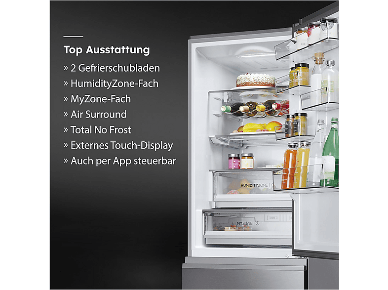HAIER HTW5618CNMP 3D 60 SERIE 5 Kühlgefrierkombination (C, 360 l, 1850 mm hoch, Dark Inox)