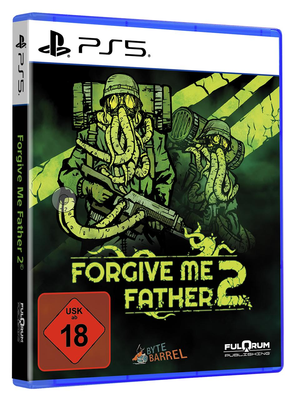 PS5-Spielcover. Zeigt zwei Figuren mit tentakelartigen Masken, die eine Waffe halten. Titel: Forgive Me Father 2. Bewertung: USK 18.