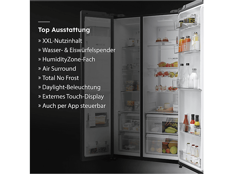 HAIER HSW79F18DIPT SBS 90 SERIE 7 Side-by-Side (601 l, D, 1775 mm hoch, Edelstahl schwarz)