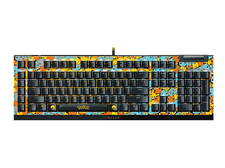 Teclado gaming - Razer BlackWidow V4 X Pokémon Edition, Con cable, USB, Teclas iluminadas RGB, Distribución US, Amarillo