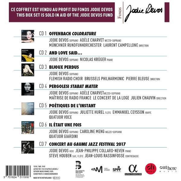 CD-Boxset mit Albumdetails von Jodie Devos. Enthält Titellisten und Credits für verschiedene musikalische Darbietungen.