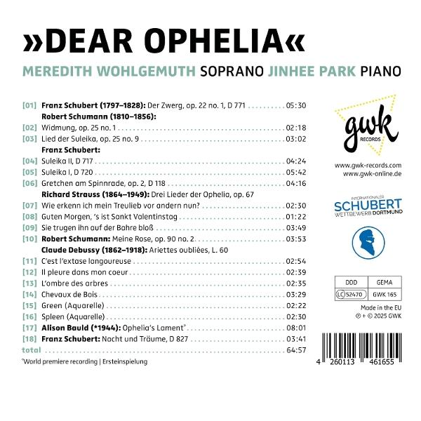 CD-Cover. Titel: Dear Ophelia. Enthält Titellisten, Künstlernamen und ein Plattenlabel-Logo.