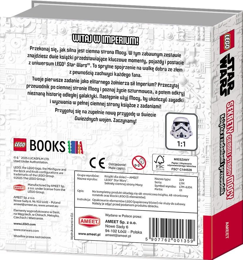 Pudełko zestawu książek LEGO Star Wars. Zawiera obraz hełmu szturmowca i tekst.