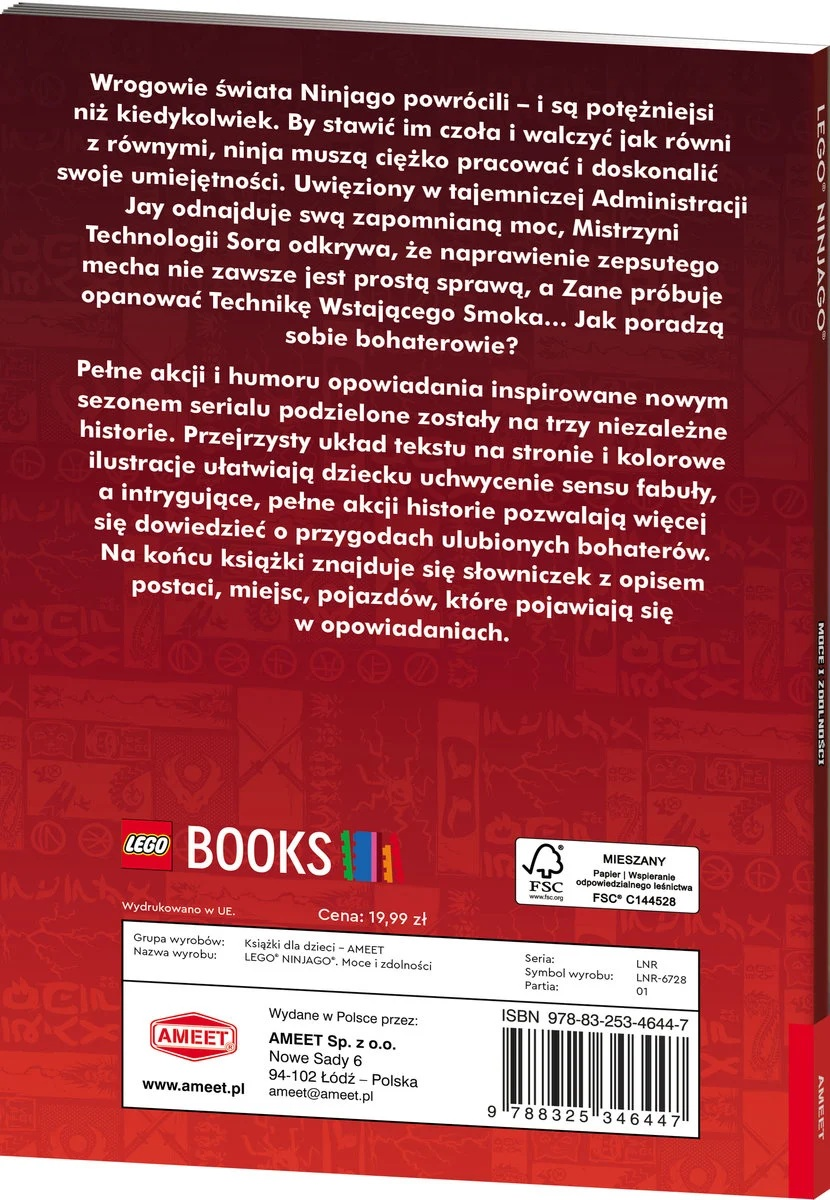 Okładka książki z tytułem LEGO Ninjago. Widoczny tekst w języku polskim i logo LEGO.