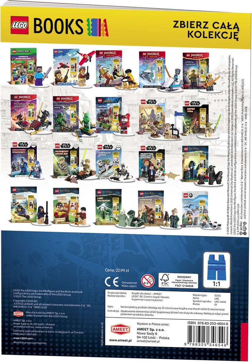 Obraz przedstawia okładki książek LEGO, z postaciami z serii Star Wars, Ninjago i Harry Potter.