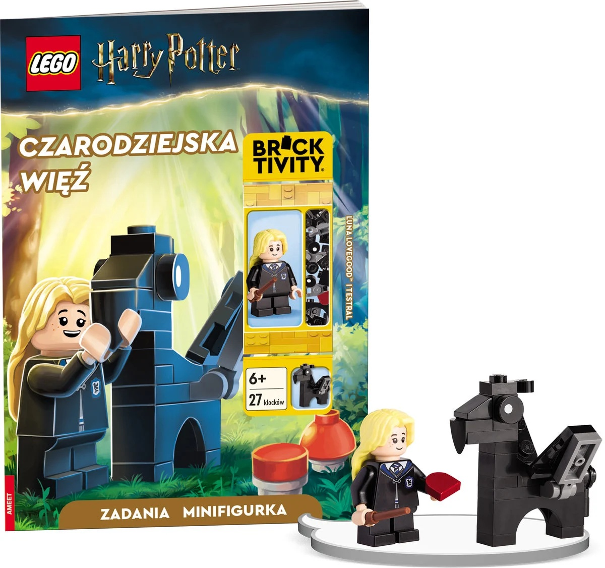 Zestaw Lego Harry Potter. Zawiera minifigurkę Luny Lovegood, czarnego Lego Thestrala i książkę po polsku. Zawiera czerwone i pomarańczowe akcesoria.
