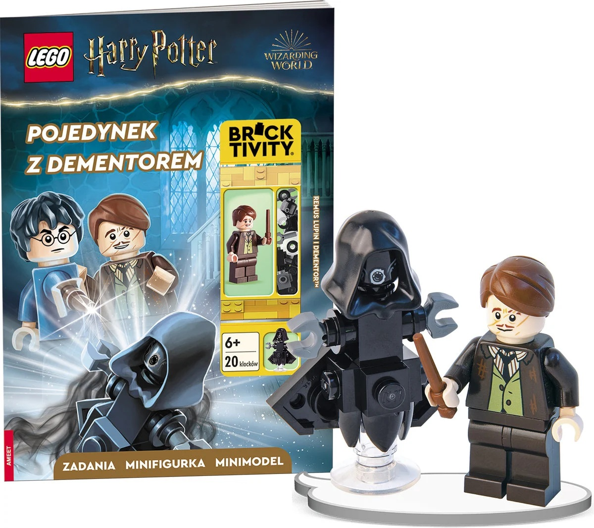 Zestaw Lego Harry Potter. Zawiera książkę, minifigurki Remusa Lupina i Dementora oraz konstrukcję Lego Dementora.