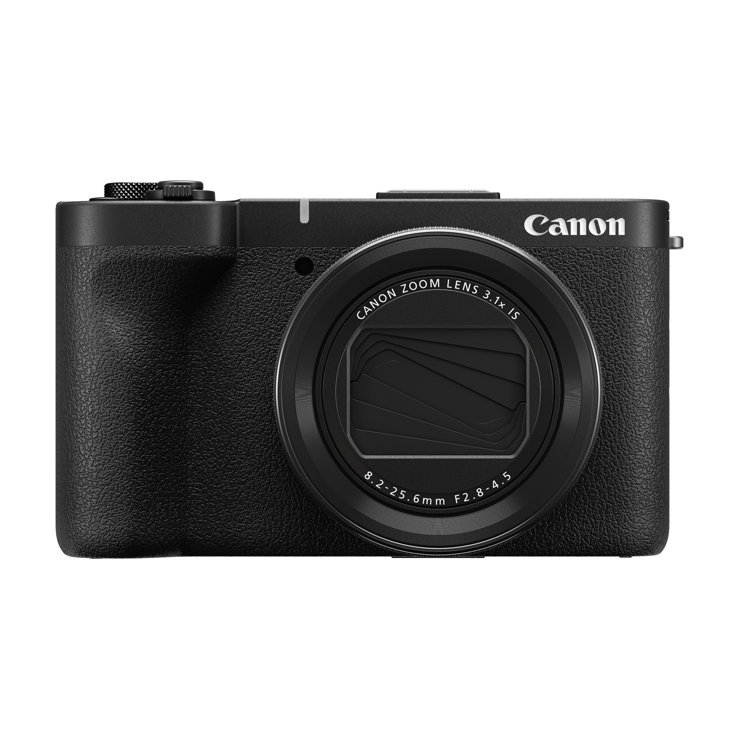 Una fotocamera Canon nera. Ha un obiettivo, un flash e un logo Canon. L'obiettivo riporta la scritta 'ZOOM LENS'.