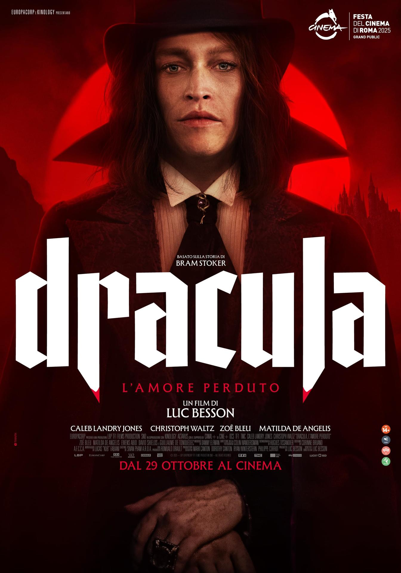 Filmposter für Dracula. Ein Mann im Anzug schaut den Betrachter an. Roter Hintergrund mit weißem Titel und Credits.