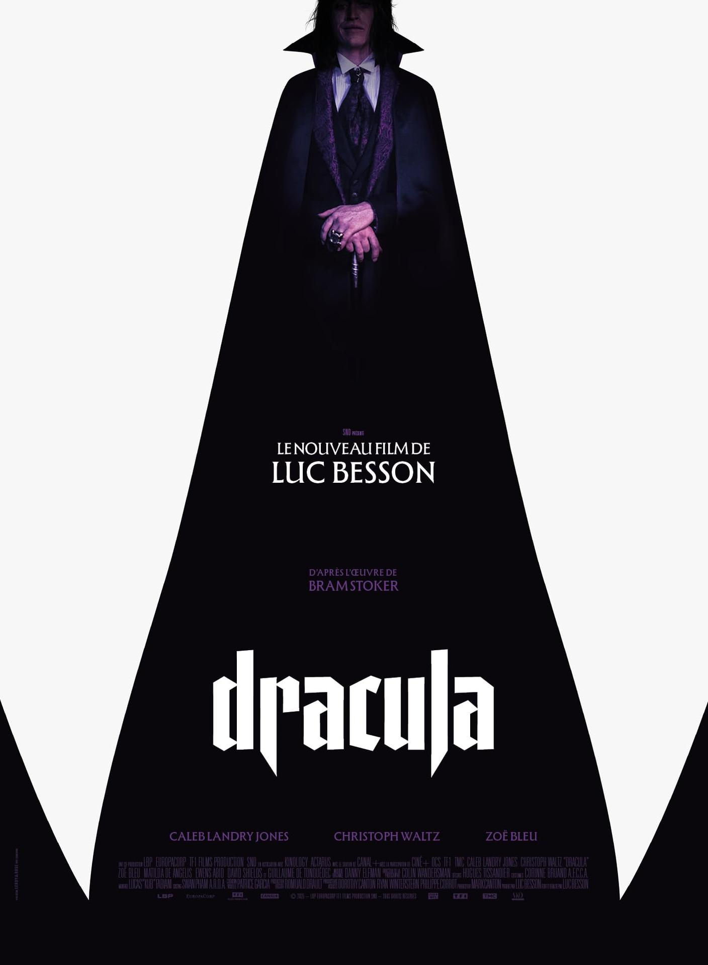 Filmposter für Dracula. Ein Mann in einem Umhang steht im Zentrum. Der Titel steht in großen, weißen Buchstaben. Namen der Schauspieler.