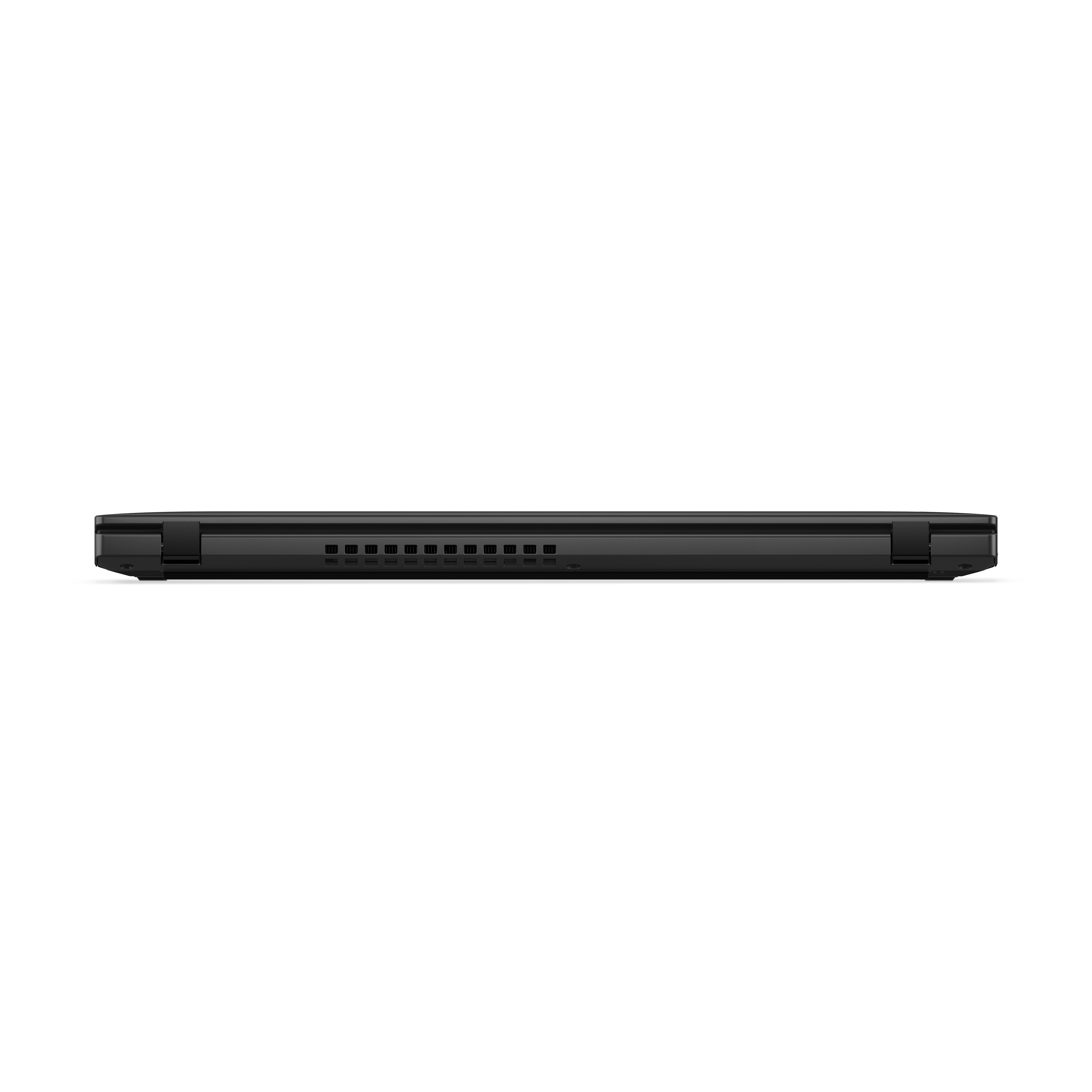 Das Foto zeigt die Unterkante eines schwarzen Laptops. Eine Reihe von Anschlüssen und Lüftungsöffnungen sind sichtbar.