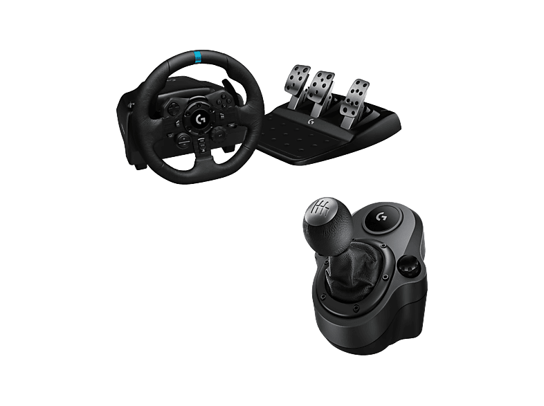 Volante - Logitech G G923 + Palanca de cambios Force Shifter, Feedback Trueforce, PS5, PS4 y PC, Pedales personalizables, 6 velocidades, Negro