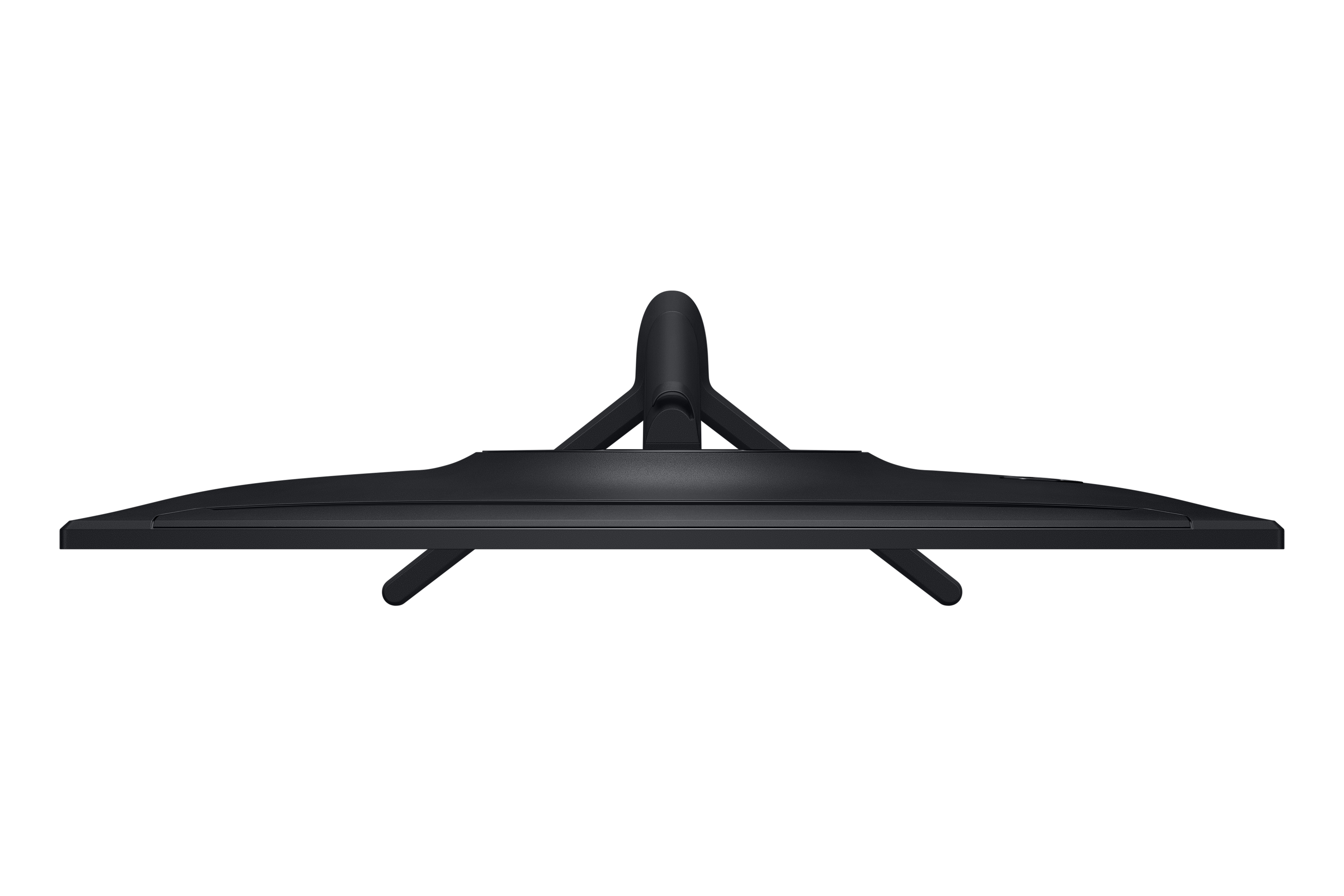 Widok z góry na czarny monitor komputera z czarnym tłem. Monitor jest lekko pochylony do góry.