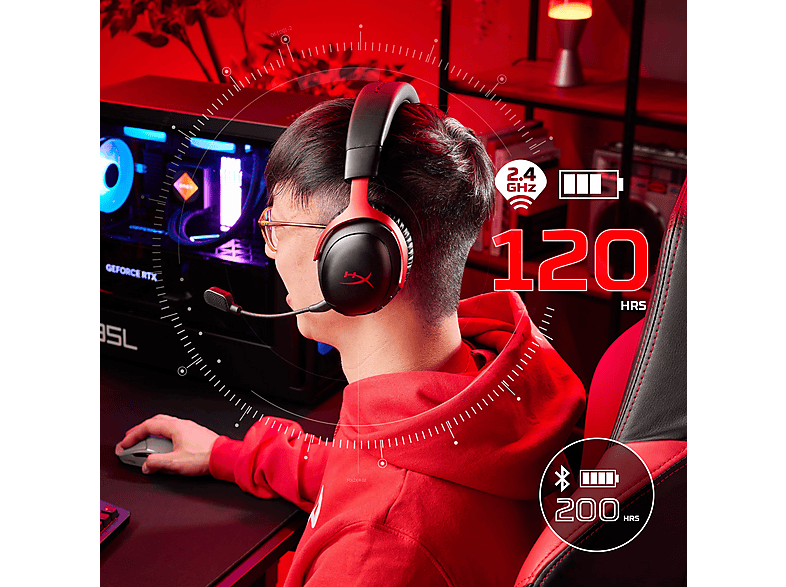 HyperX Cloud III S Wireless Nauszne Czarno-czerwony – zdjęcie 2