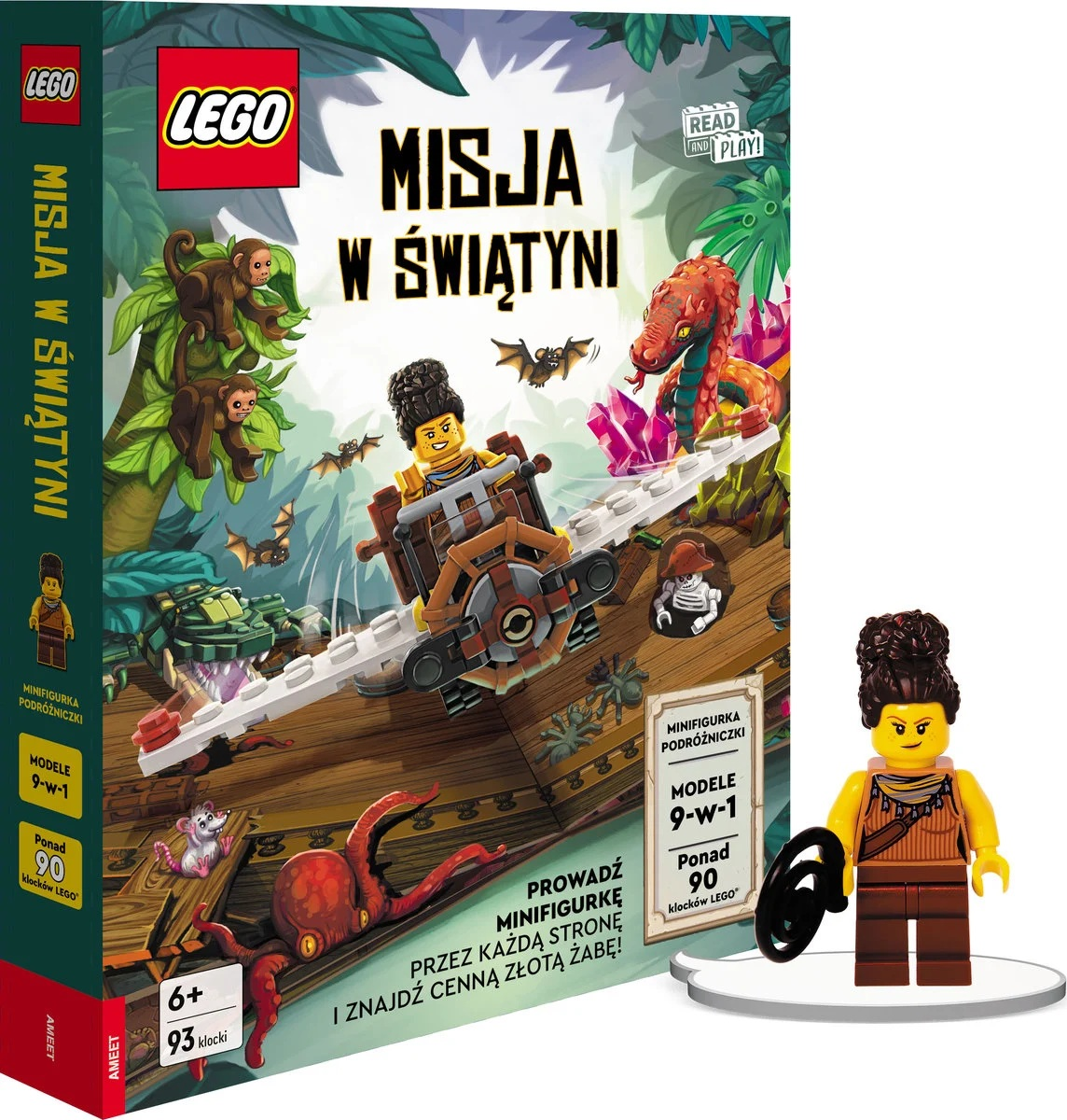 Zestaw Lego z minifigurką, motyw przygodowy. Zawiera kobietę w wózku, z elementami dżungli i wężem.