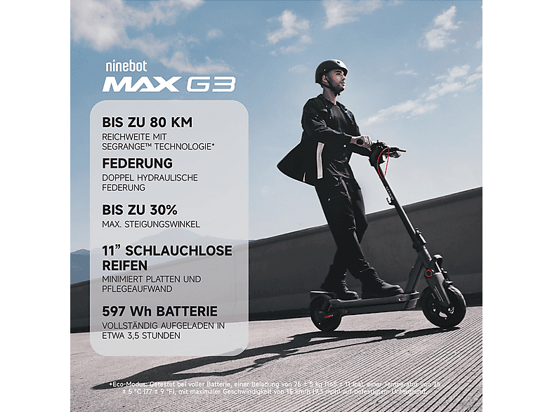 SEGWAY Ninebot MAX G3 D E-Scooter (11 Zoll, Schwarz/Silber/Rot)
