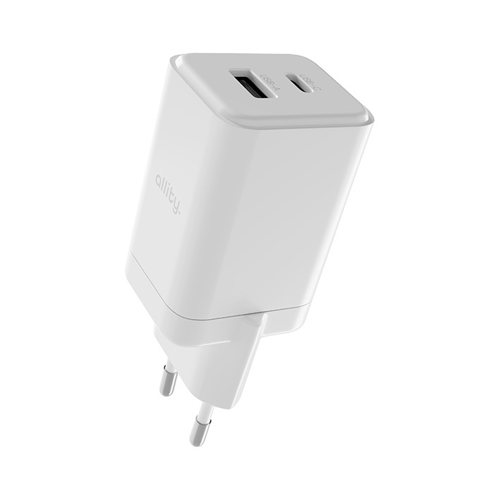 ALLITY USB-C és USB-A GaN hálózati adapter, 45W, fehér (ATC_01_30W_1USBC_1UA_W)