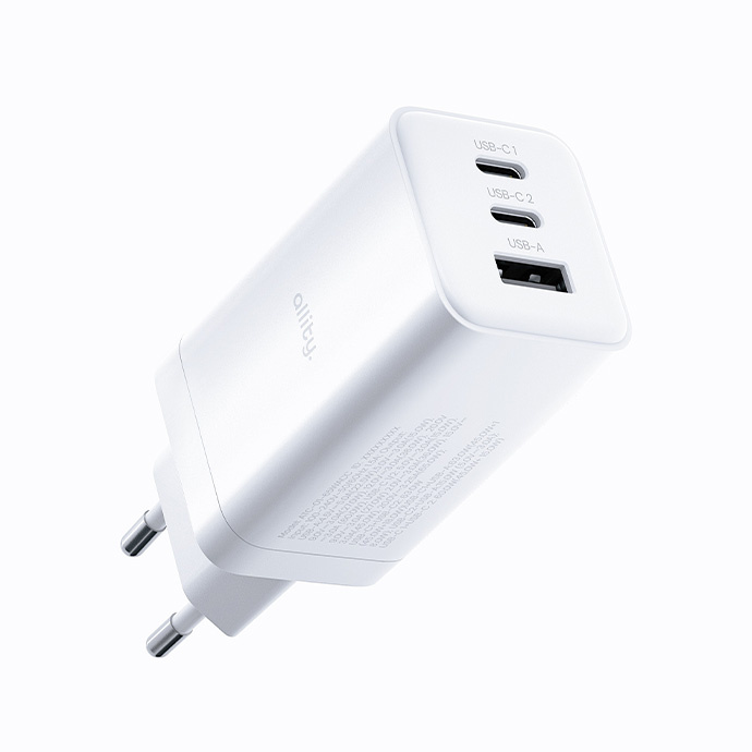 ALLITY 2 USB-C és USB-A GaN hálózati adapter, 65W, fehér (ATC-02_65W_2USBC_1UA_W)