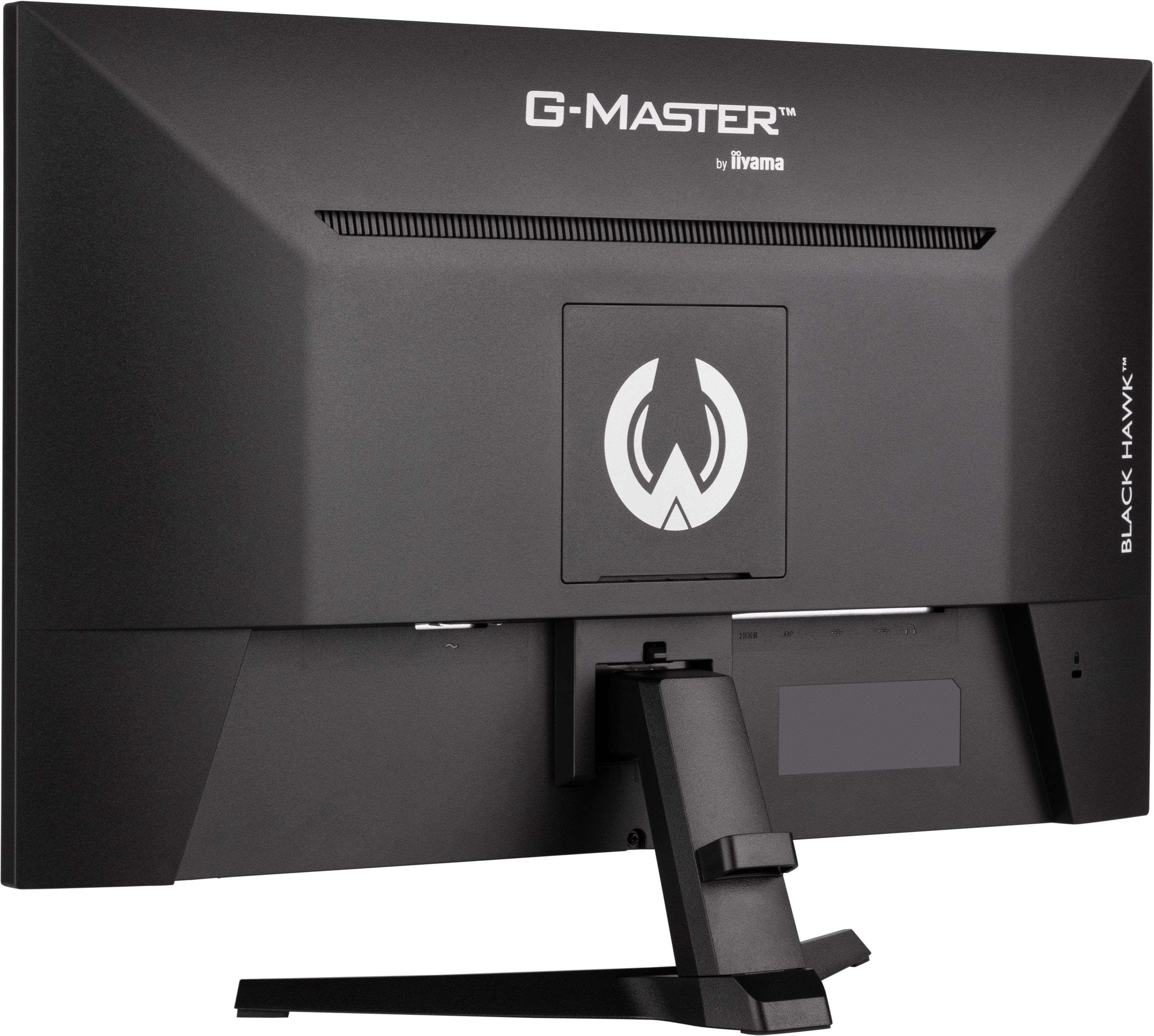 Tył czarnego monitora komputerowego. Widoczna jest marka G-MASTER. Monitor stoi na podstawie.