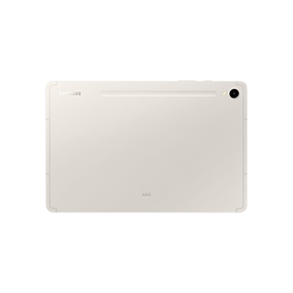 Tył beżowego tabletu Samsung. Po lewej u góry: logo Samsung. Po prawej u góry: aparat. Na dole: logo AKG. Gniazdo rysika po prawej.