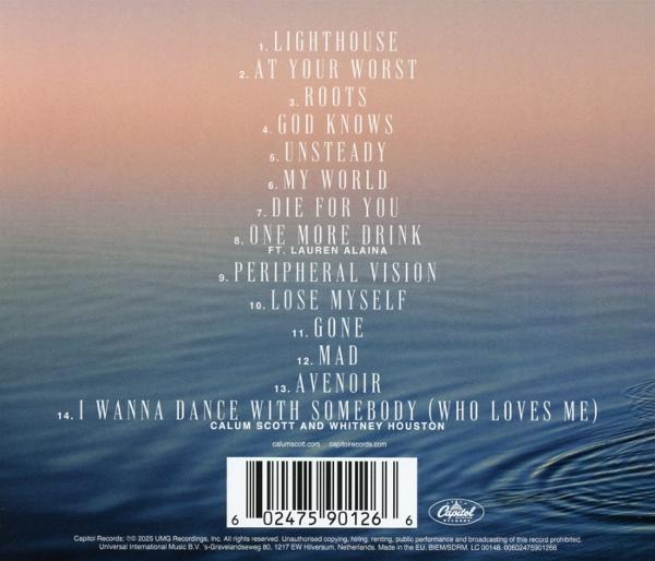 CD-Cover. Titelliste auf Wasserhintergrund. Enthält Songnamen, Künstlernamen und einen Barcode unten.