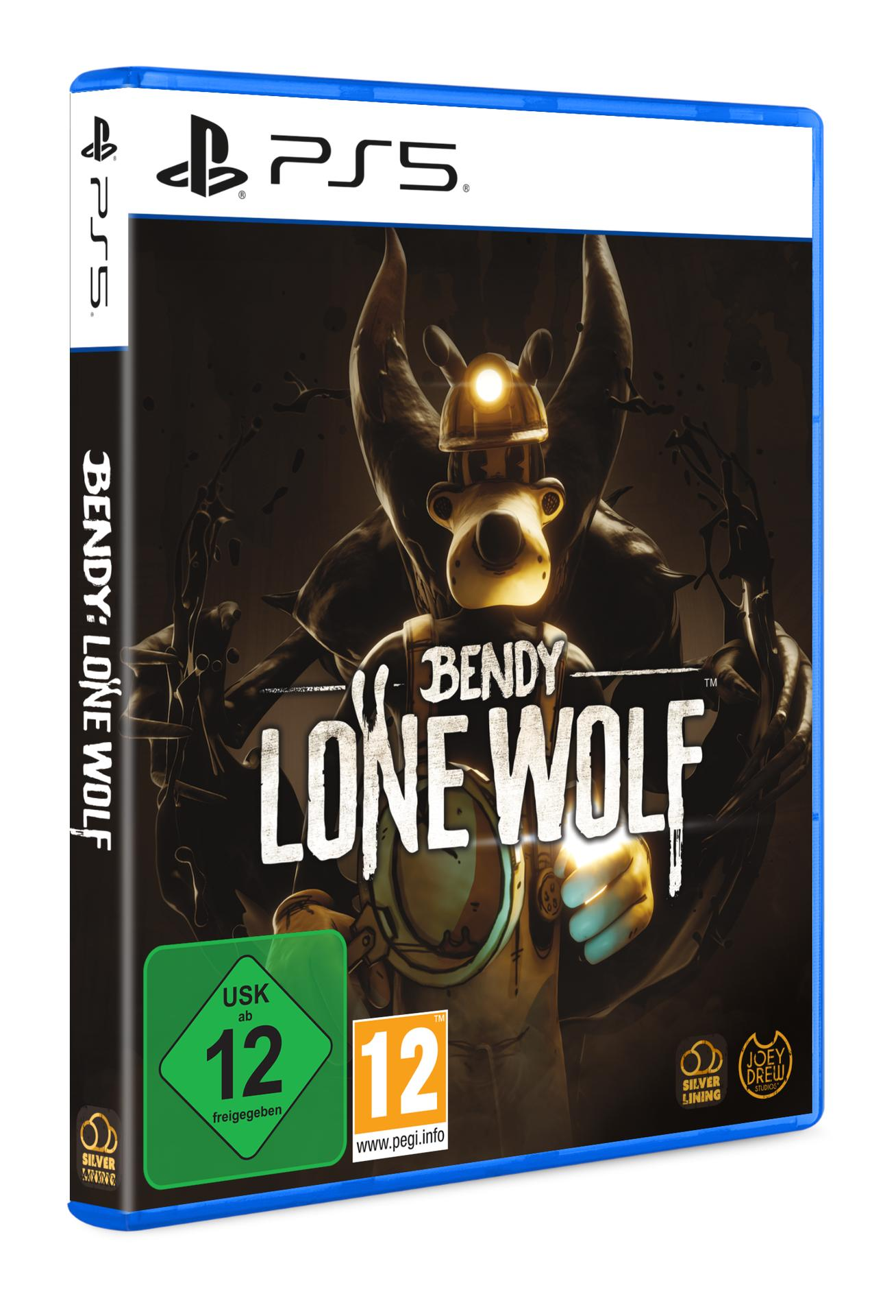 PS5-Spielbox. Bendy Lone Wolf Cover zeigt einen Charakter mit Bergmannshut und leuchtender Hand, dunkler Hintergrund.