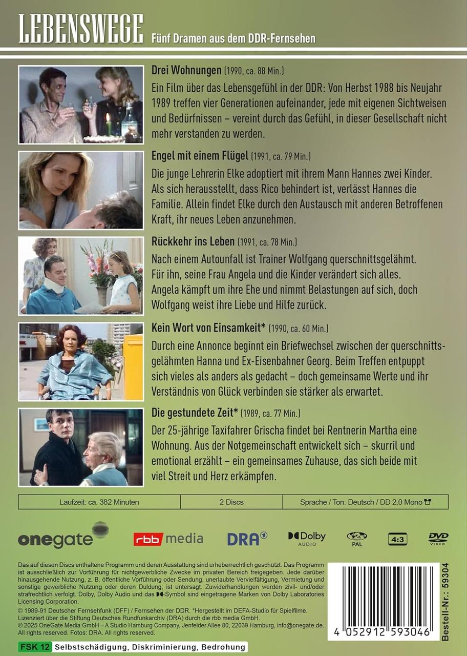 DVD-Cover. Text: Lebenswege, fünf Dramen aus dem DDR-Fernsehen. Enthält Infos und Filmbilder.