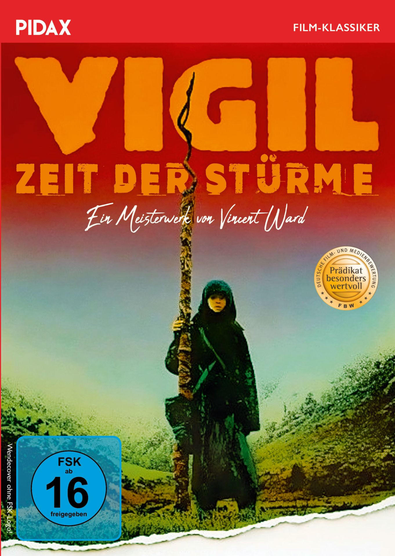 DVD-Cover. Titel 'VIGIL'. Eine Person in einem schwarzen Umhang hält einen Stab. Deutscher Text. FSK 16 Logo.