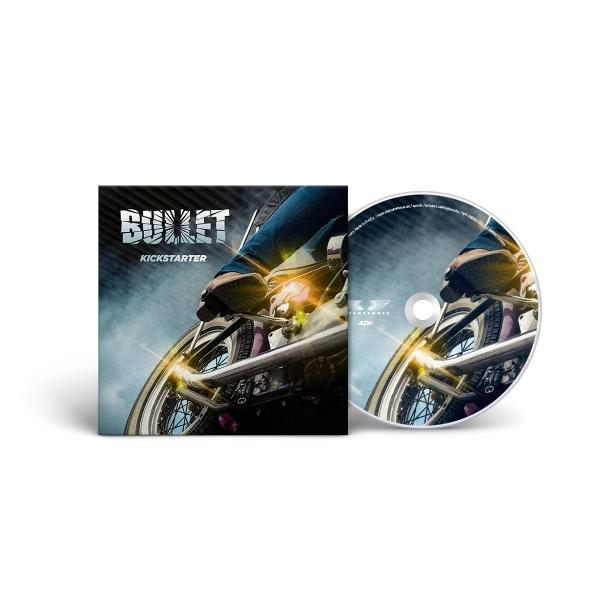 CD-Hülle und Disc mit Motorradbild. Titel 'Bullet Kickstarter' ist sichtbar.