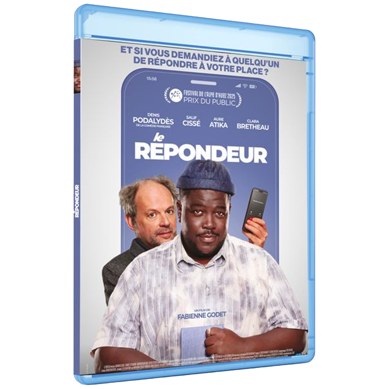 Couverture Blu-ray : Deux hommes, l'un tenant un téléphone. Le titre est 'Le Répondeur'. Le texte dit 'Festival de l'Alpe d'Huez 2025 Prix du Public'.