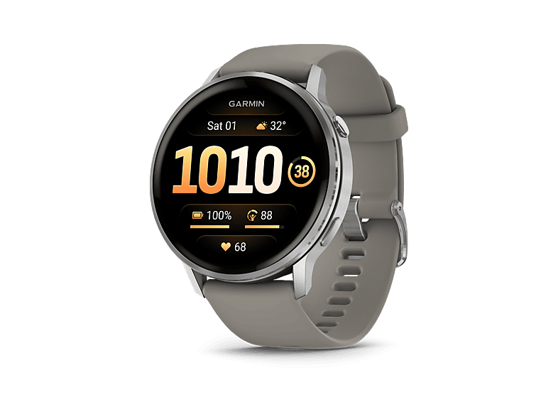 Reloj deportivo – Garmin Venu 4, Gris, 45mm, Pantalla 1.4″, Autonomía 12 Días, Alineación del Sueño, Correa de Silicona