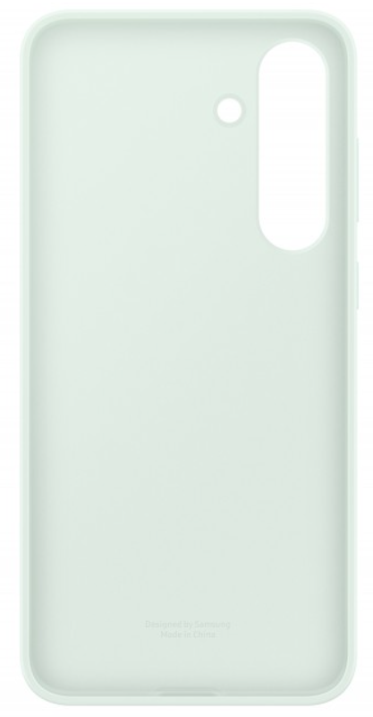 Világoszöld telefontok. Van rajta kamera- és gombnyílás. Alul a felirat: 'Designed by Samsung, Made in China'.