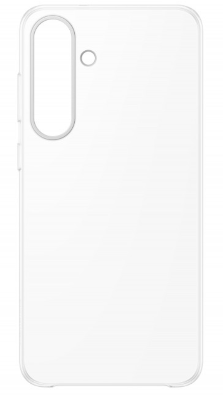 Átlátszó telefontok. Ovális kamera kivágással, kör alakú kameralyúkkal és oldalsó hangerő gombokkal rendelkezik.