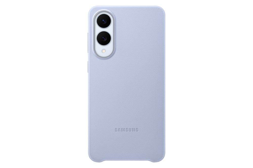Világos lila telefontok kameramodullal. A Samsung logója alul található. A háttér fekete.