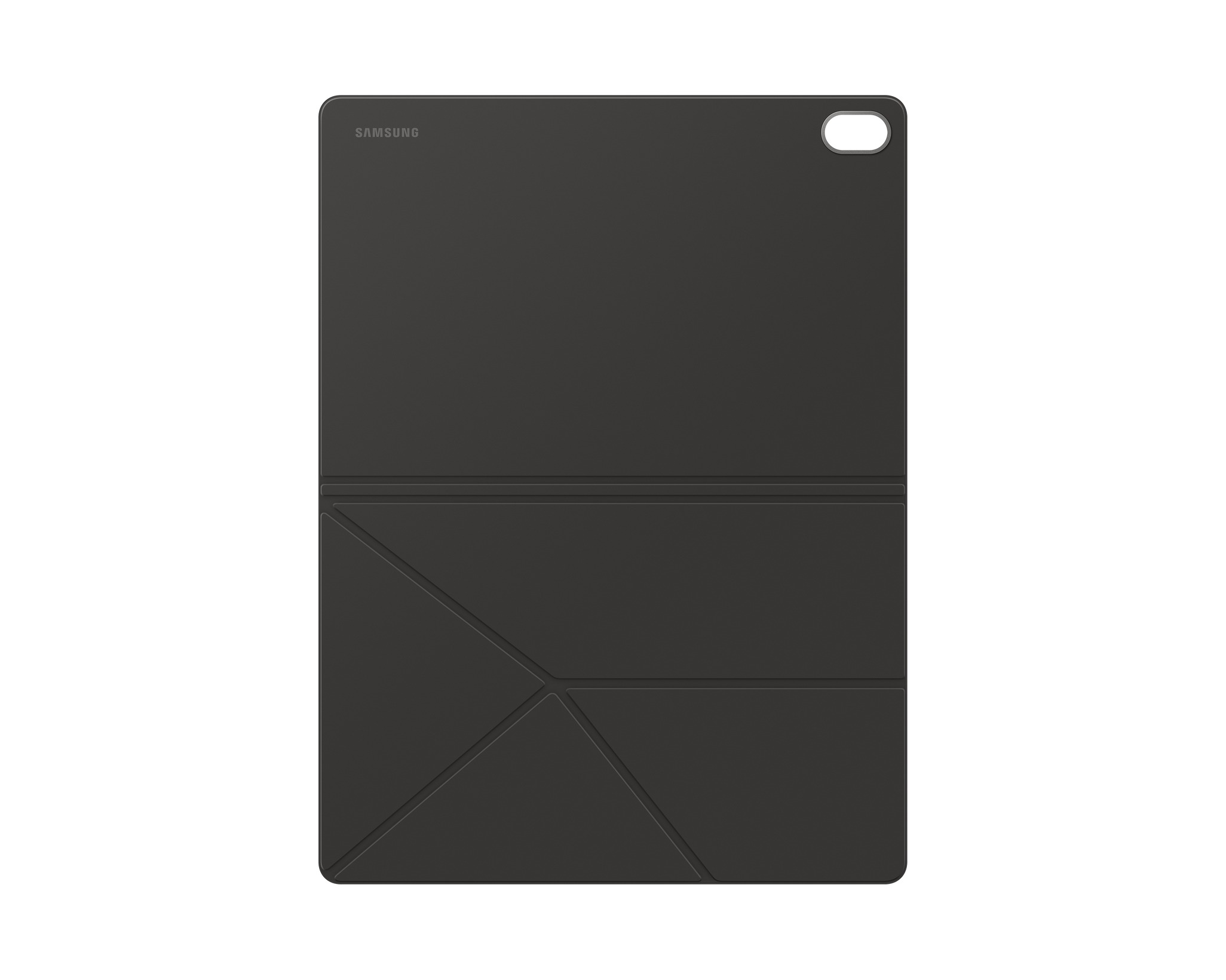 Fekete tablettok, Samsung logóval. Összehajtható kialakítású, kamerakivágással.