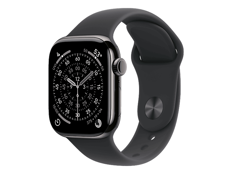 APPLE Watch Series 11 (GPS + Cellular) 42 mm Smartwatch Titan Fluorelastomer, 150 - 200 (M/L), Slate Titanium/Black Sport Band